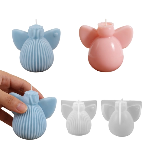 Fetter Engel Kerze Silikonform Herzflügel Gestreifte Glatte Oberfläche DIY Harz Handwerk Gips Desktop Dekoration Ornament