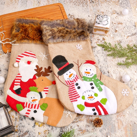 Calza Di Natale Grande In Sacco Con Bordo In Pelliccia Sintetica Sacchetto Regalo Appeso Babbo Natale Renna Pupazzo Di Neve
