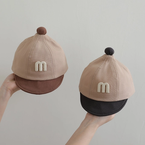 Berretto Da Baseball Per Neonati In Cotone Visiera Morbida Con Pompon Patch Lettera M Protezione Solare Ragazzi Ragazze