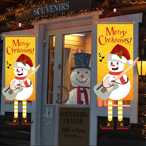 Banner Appeso Di Natale Tessuto Non Tessuto Decorazione Murale Merry Christmas Cartone Animato Babbo Natale Pupazzo Di Neve Renna