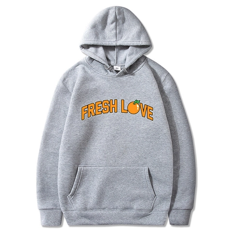 Hoodie Homme Pullover Manches Longues Doublé Polaire Imprimé Lettre Fresh Love Orange Poche Kangourou Décontracté Sport