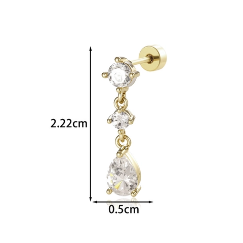 Retro Waterdrop Zircon Pendant Ear Cartilage Stud Titanium Steel Copper Screw Back Helix Piercing Jewelry