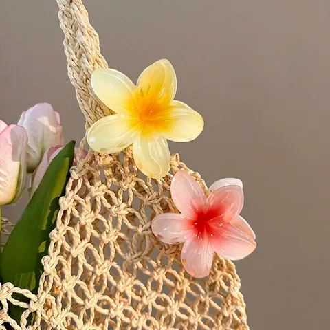 Plumeria Flower Hair Claw Clip Acrylic Resin Matte Gradient Summer Beach Vacation Shark Clip Accessory For Women