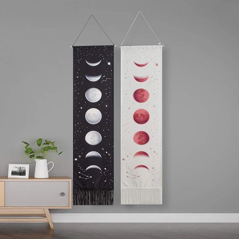 Arazzo Ciclo Fase Lunare Minimalista Nordico Arte da Parete Verticale Con Nappa Per Soggiorno Camera da Letto Decorazioni