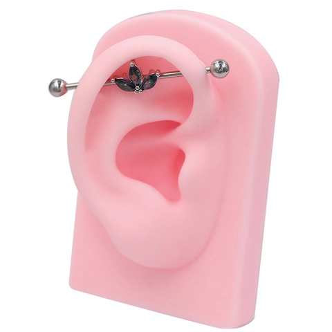 Industrial Barbell Ear Piercing Jewelry Stainless Steel Marquise Zircon Ear Cartilage Stud Bar