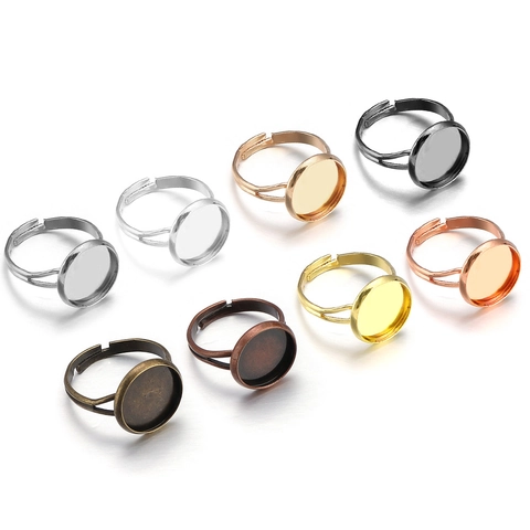 Adjustable Ring Blanks Copper Metal Round Tray Base Cabochon Settings For DIY Jewelry Making Findings Accessories