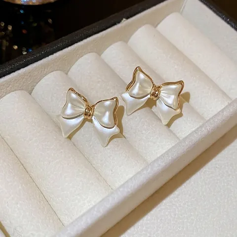 Bowknot Stud Earrings Gold Plated French Style Elegant Sweet Commuter Jewelry With 925 Sterling Silver Earring Post