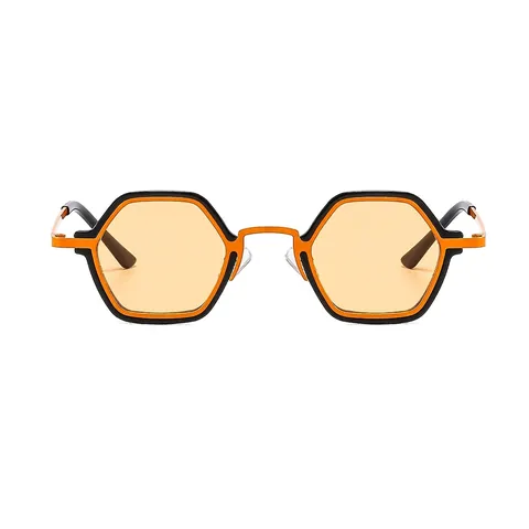 Hexagonal Sunglasses Metal Polycarbonate Frame UV400 Punk Hip Hop Vintage Geometric Small Frame For Men Women