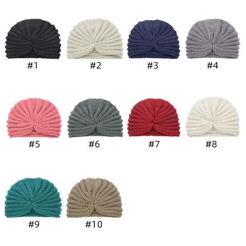 Women Turban Beanie Knit Hat Twist Knot Ribbed Warm Bohemian Head Wrap Solid Color Fashionable Winter Autumn Versatile