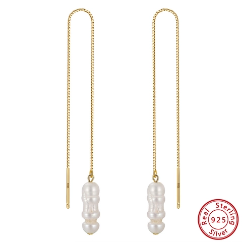 925 Sterlingsilber Süßwasserperle Ohrstecker Für Damen Gold Plattiert Barockperle Lange Quaste Box Kette Schmuck