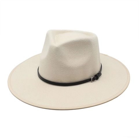 Retro Wide Brim Fedora Hat Cotton Polyester Felt With Metal Belt Buckle Vintage Jazz Style Outdoor Sun Protection