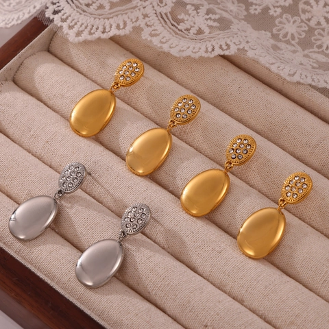 Minimalistische Oval Hängeohrringe Edelstahl Zirkon Strass Eingelegt Geometrisch Vergoldet Mode Schmuck Für Damen