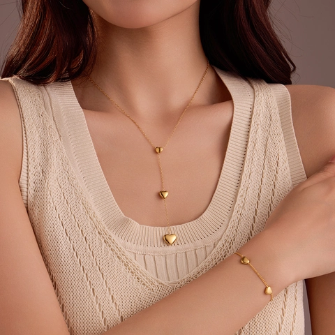 Collana Bracciale Con Pendente A Cuore Acciaio Inossidabile Placcato Oro 18K Stile INS Gioielli Di Moda Per Donna