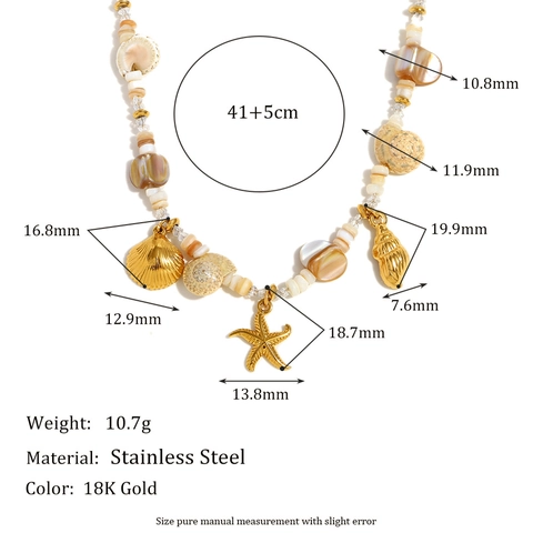 Collar Pulsera Con Colgante De Estrella De Mar Y Concha De Océano Acero Inoxidable Chapado En Oro De 18K Cuentas Para Mujeres Playa Verano Retro