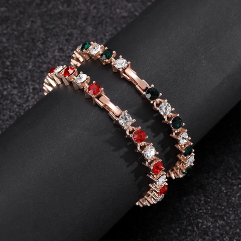 Bracelet Tennis en Alliage avec Zirconia Coloré pour Femme Plaqué Or Rose Simple Élégant Bijou de Main Cadeau Accessoire