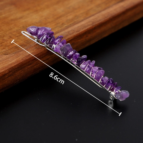 Pinza Para El Cabello De Virutas De Piedra De Cristal Natural Hecho A Mano Metal Plateado Pasador Para Mujer