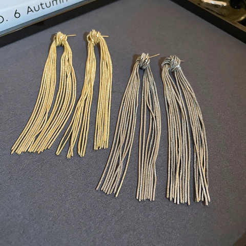 Knotted Long Tassel Dangle Earrings With 925 Sterling Silver Earring Post Metal Snake Chain Elegant Fashion Jewelry Women