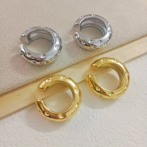 Stainless Steel C Shaped Ear Clips Hollow Dot Pattern Geometric Retro Minimalist Ear Cuffs For Women