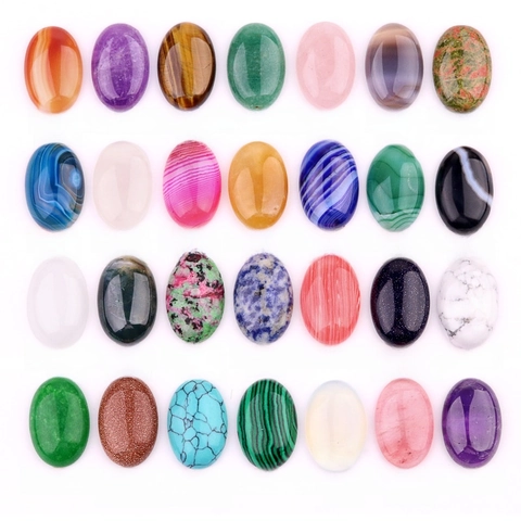 Polished Oval Cabochon Natural Crystal Agate Amethyst Tiger Eye Stone For DIY Jewelry Making Ring Pendant Inlay Accessory
