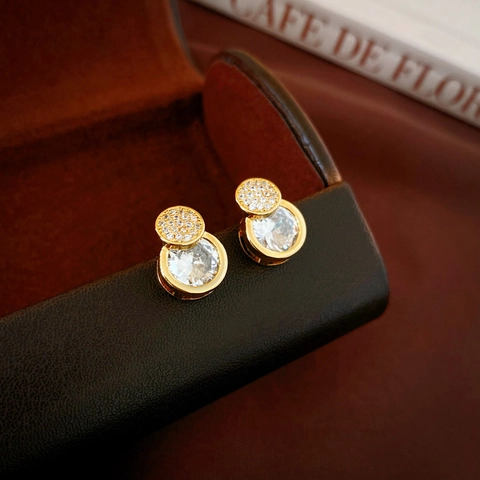 Orecchini A Lobo Rotondi In Zircone Rame Placcato Oro Con Perno In Argento Sterling 925 Donne Lusso Semplice