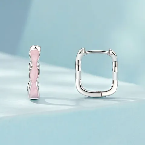 S925 Sterlingsilber Rosa Emaille Wellen Ohrringe Für Damen Personalisierte Minimalistische Mode Ohrclip Schmuck Geschenk