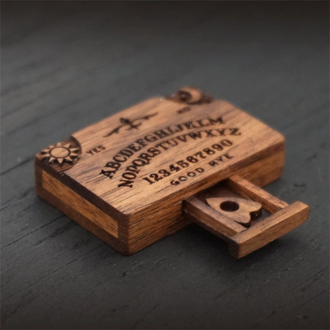 Miniature Ouija Board Wooden Box Engraved Spirit Board Decorative Case With Planchette Sliding Drawer Pine Wood Vintage Gothic Home Decor