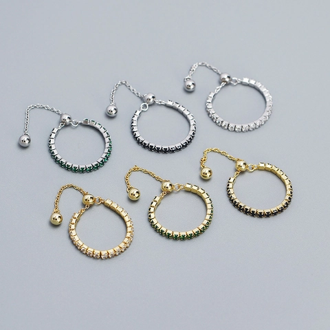 Adjustable Ring 925 Sterling Silver Zircon Sparkling Sliding Chain Minimalist Ins Style Dainty Stackable Jewelry