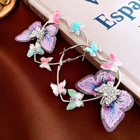 Pendientes De Aro Mariposa Pendientes De Botón Corazón Con Pedrería Tela Bordada Joyería De Moda Brillante Con Silver Earring Post