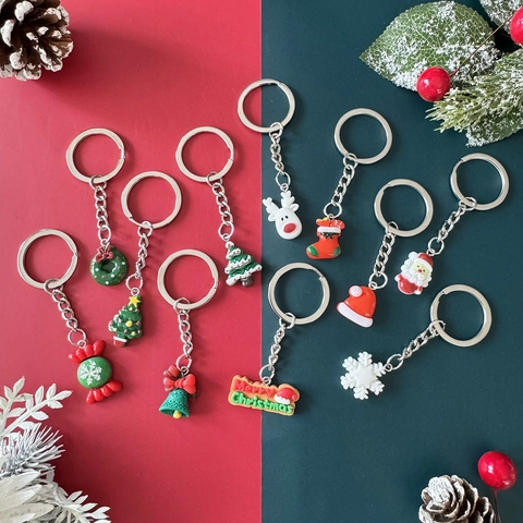 Porte-clés De Noël Alliage Métallique Résine Père Noël Renne Flocon De Neige Cloche Pendentif Cadeau De Fête De Vacances