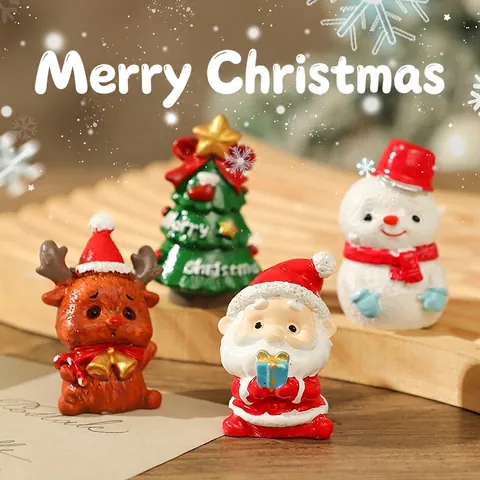 Resin Christmas Mini Ornaments Cartoon Santa Snowman Reindeer Tree For Desktop Decor Holiday Gift