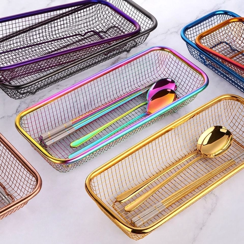 Cesto Porta Posate In Acciaio Inossidabile Scolapiatti A Rete Rettangolare Per Coltelli Forchette Cucchiai Cucina Colorato