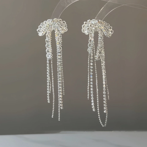 Schleife Quaste Hängeohrringe Mit Zirkon Elegant Lang Kupfer Schmuck Mit 925 Sterling Silber Ohrstecker