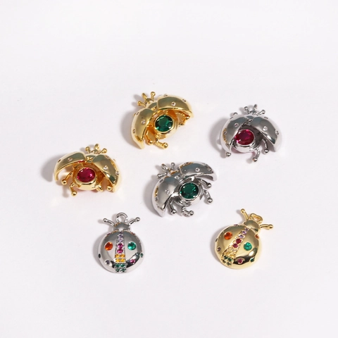 Pendentif Coccinelle Cuivre Zircone Cubique Ailes Ouvrantes Insecte Fabrication De Bijoux Pour Femmes Filles