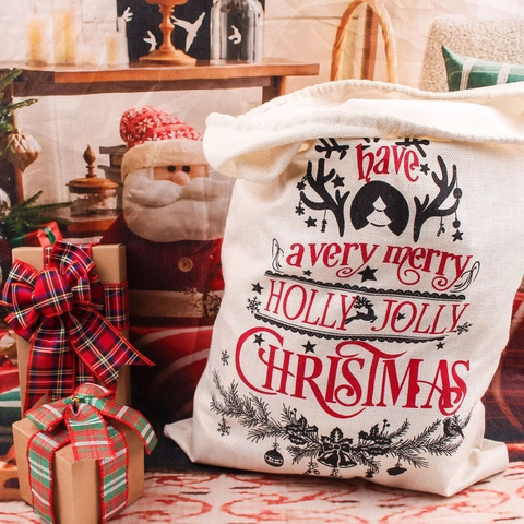 Weihnachts Nikolaussack Großer Leinen Kordelzug Geschenkbeutel Für Feiertage Aufbewahrung Rentier Schneemann Druck