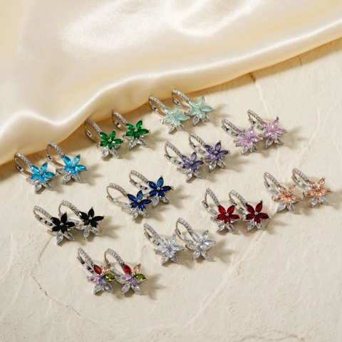 Lotus Blume Huggie Hoop Ohrringe Kupfer Marquise Zirkon Bunter Vintage Schmuck Damen Earring Post