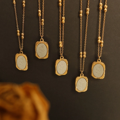 Collar Con Colgante De Flor De Rosa Chapado En Oro De 18K Acero De Titanio Relieve Espejo Cadena De Clavícula Joyería