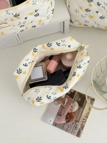 Borsa Per Trucco In Cotone Trapuntato Con Stampa Floreale Organizzatore Di Cosmetici Da Viaggio Custodia Con Cerniera