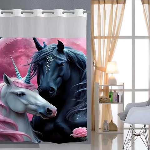 Dekorative Duschvorhang Wasserdicht Polyester Badezimmer Gedruckt Einhorn Tiger Seepferdchen Kunst Ösen Oben