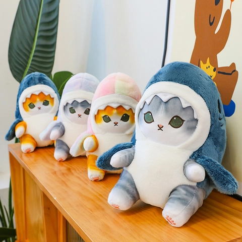 Shark Cat Plush Toy Soft Stuffed Animal Doll Transforming Kitty Cartoon Decorative Pillow Gift For Kids