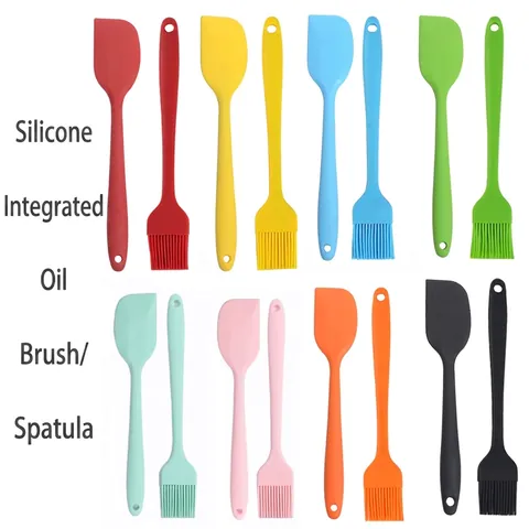 Pennello Per Imbastire E Spatola In Silicone Resistente Al Calore Integrato Per BBQ Cottura Cucina Pasticceria Multicolore