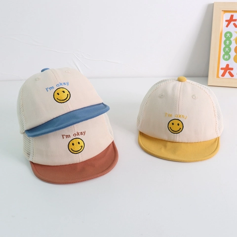 Berretto Da Baseball In Rete Per Bambini Traspirante Cappello Da Sole Con Ricamo Smiley Per Neonati Estate All Aperto