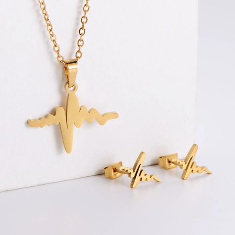 Hartslag EKG Hart Ketting En Oorknopjes 304 Roestvrij Staal 18K Verguld Minimalistische Sieraden Voor Vrouwen