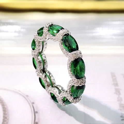 Ewigkeitsring Mit Oval Geschliffenen Edelsteinen 925 Sterling Silber Luxus Halo Schmuck Ring Und Halskette Geschenk