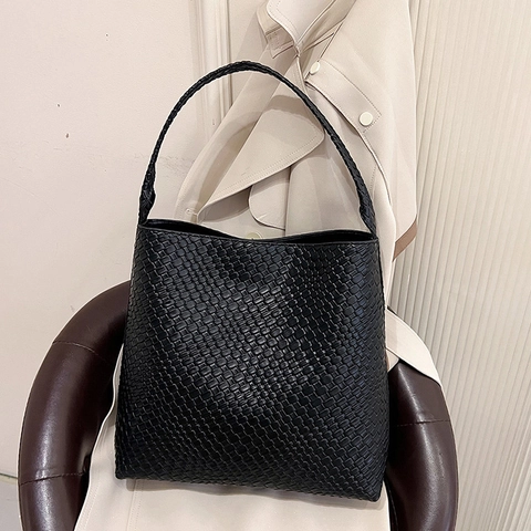 Bolso Tote Grande De Cuero PU Trenzado Estampado De Leopardo Para Mujer Bolso De Hombro Chic Minimalista Diario Casual