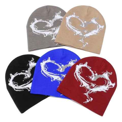 Beanie Muts Acryl Gebreid Hart Jacquard Winter Warm Streetwear Unisex Trendy Pullover Schedelkap