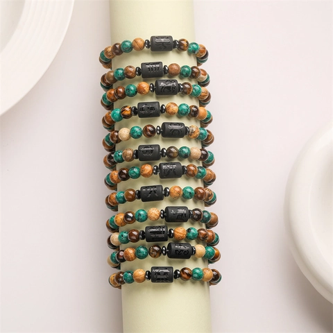 Zodiac Constellations Natural Stone Beaded Bracelet Elastic Tiger Eye Agate Charm Fashion Jewelry For Men Unisex