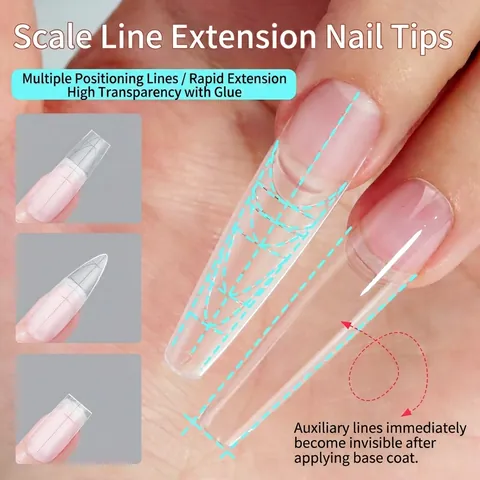 Punte Unghie Soft Gel Ultrasottili Senza Traccia Opache Con Linee Scala Estensione Rapida Copertura Totale DIY