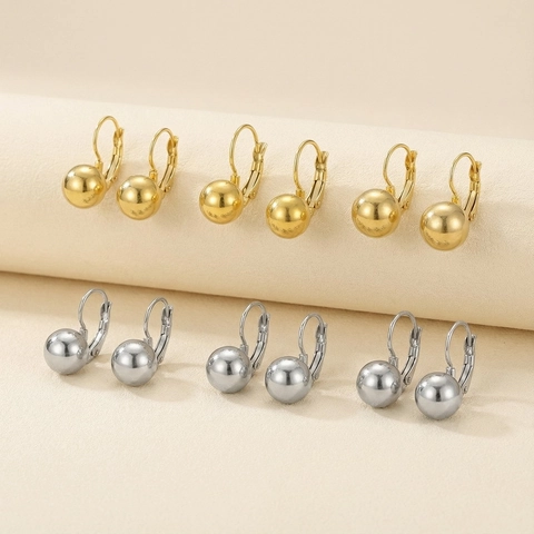 Minimalist Round Ball Leverback Earrings High Polished Stainless Steel Geometric Jewelry For Women Simple Elegant Punk Style
