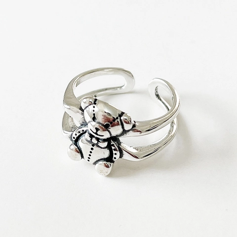 Anello Orso In Argento Sterling 925 Vintage Regolabile Aperto Doppio Strato Gioielli Animali Minimalisti Per Donna
