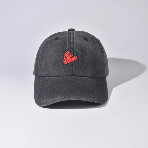 Vintage Washed Cotton Cartoon Strawberry Embroidered Baseball Cap For Women Men Casual Adjustable Duck Tongue Outdoor Hat